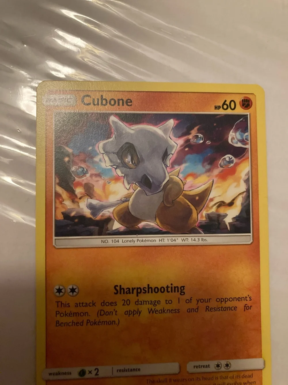 Pokemon Cubone Trading Card - Yellow Orange